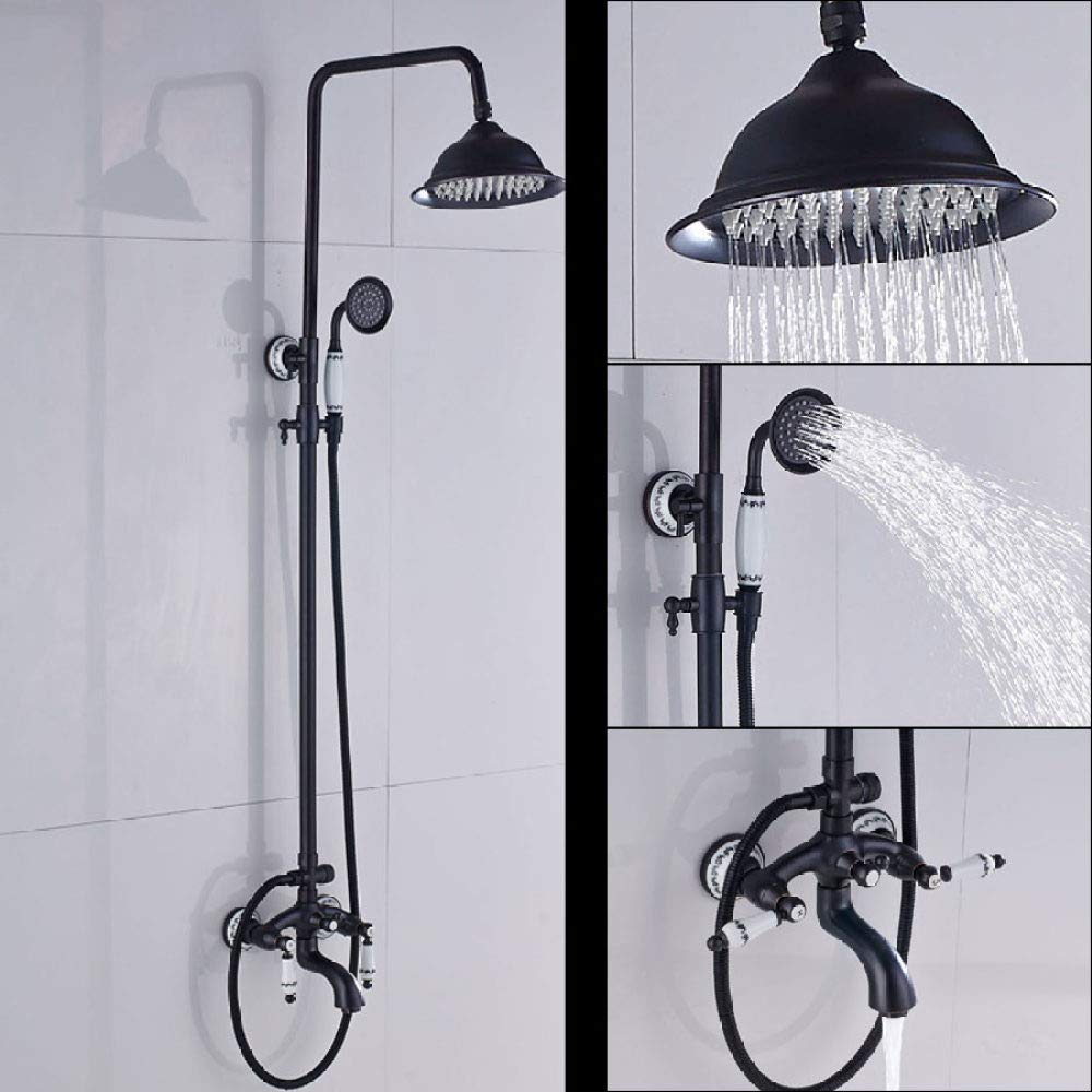 OZBMA Luxury Shower Faucet Set Dual Handle 8 Rainfall Bathroom Mixers with Handshower in Wall System Bath Column,Antique Beauty Comes (Black Bronze Tap)