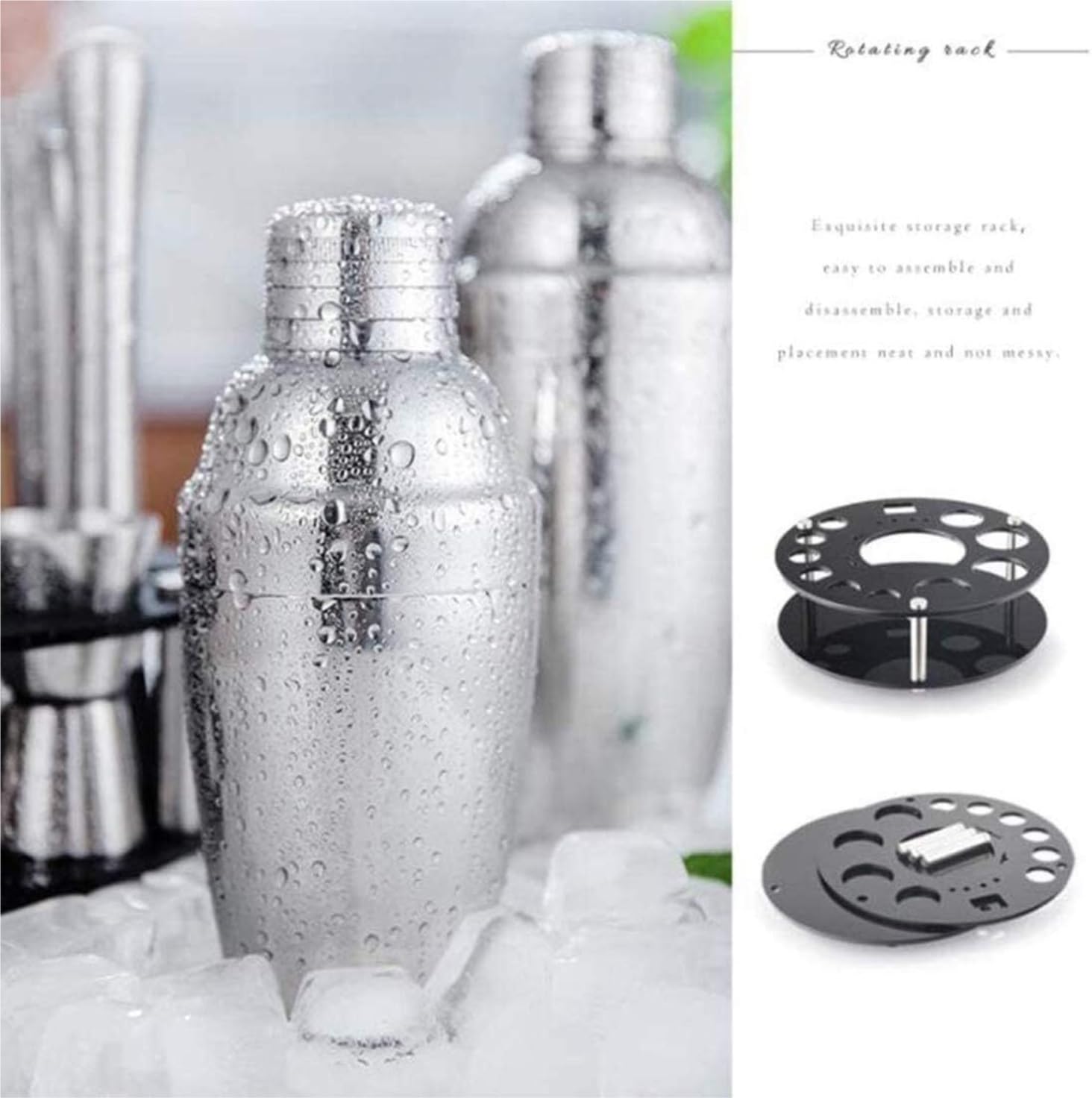 Coctelera Kit Kit Coctelería Juego De Barra De Cóctel De Acero Inoxidable De 19 Piezas con Estante De Almacenamiento Giratorio Herramienta De Camarero Cocktail Kit Simple (Color : A, Size : 750ml)