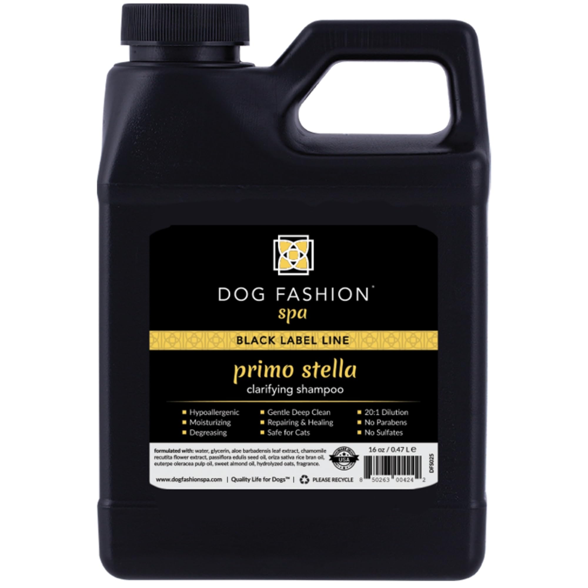 Dog Fashion Spa Stella Primo Clarifying Shampoo for Dogs, Gentle Cleanser with Chamomile and Aloe, Hypoallergenic Coat Care, Sulfate-Free, Pleasant Stella Scent, Made in USA, 16oz