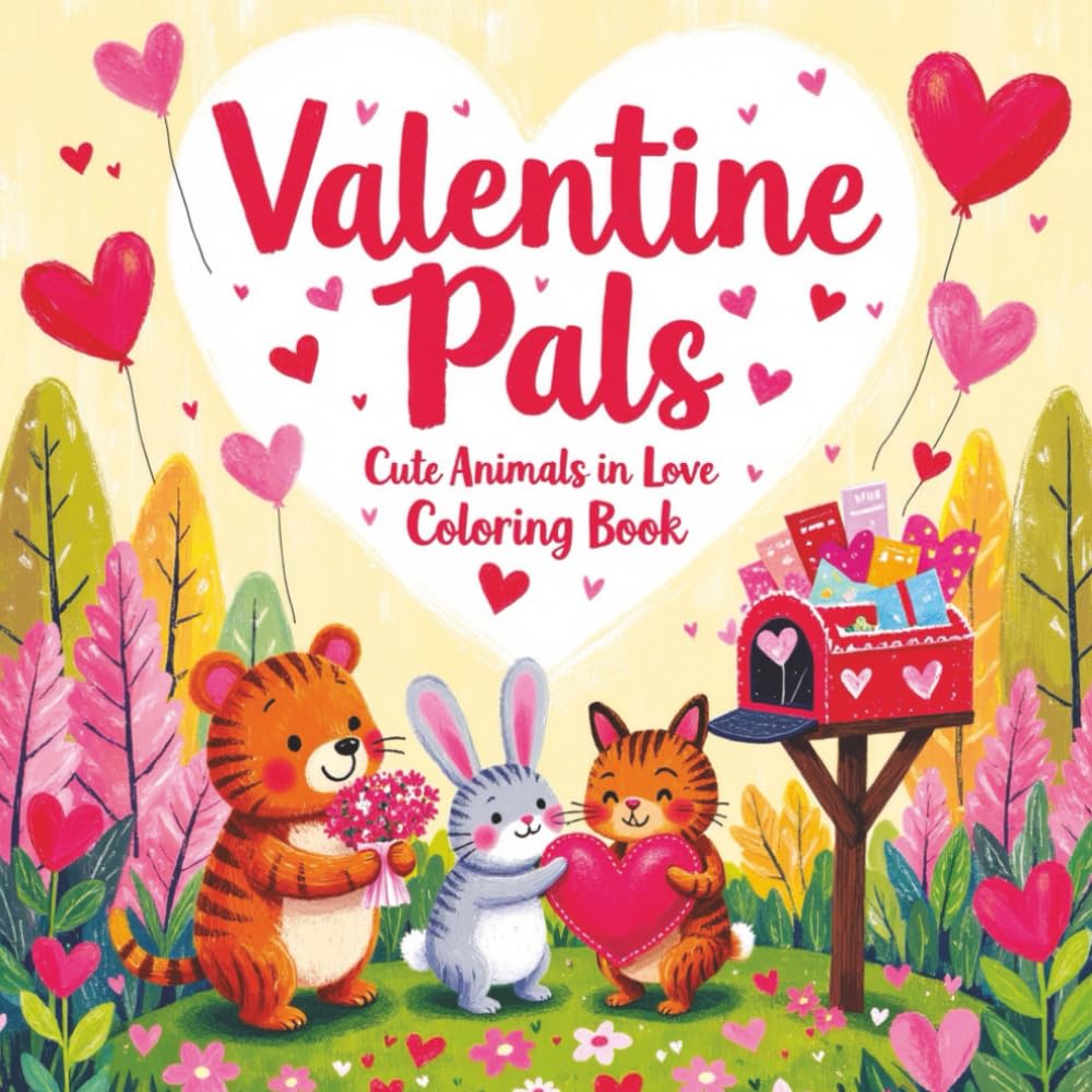 Valentine Pals: Cute Animals in Love Coloring Book: Cute Paws, Hearts, and Hugs for Valentine’s Day