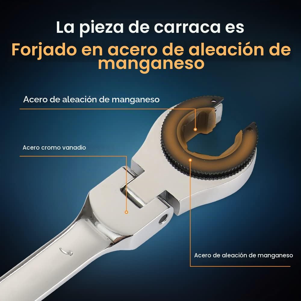 Anbull Llave de Trinquete de Cabeza Flexible Abierta de 8-19mm, 12 Pcs Llave de Trinquete Métrica con 72 Dientes, Cr-V, ratchet wrench set, Con caja de almacenamiento