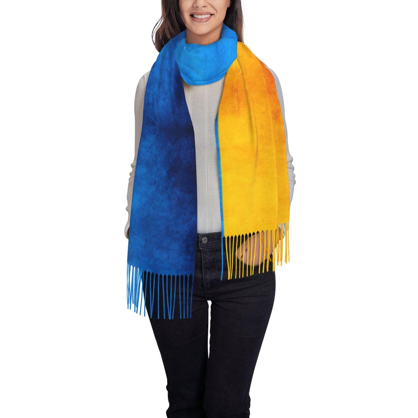 FKGKDF Ukrainian Flag Print Tassel Scarf, Winter Warm Shawl, Lightweight Wrap For Women, Present For Cool Seasons
