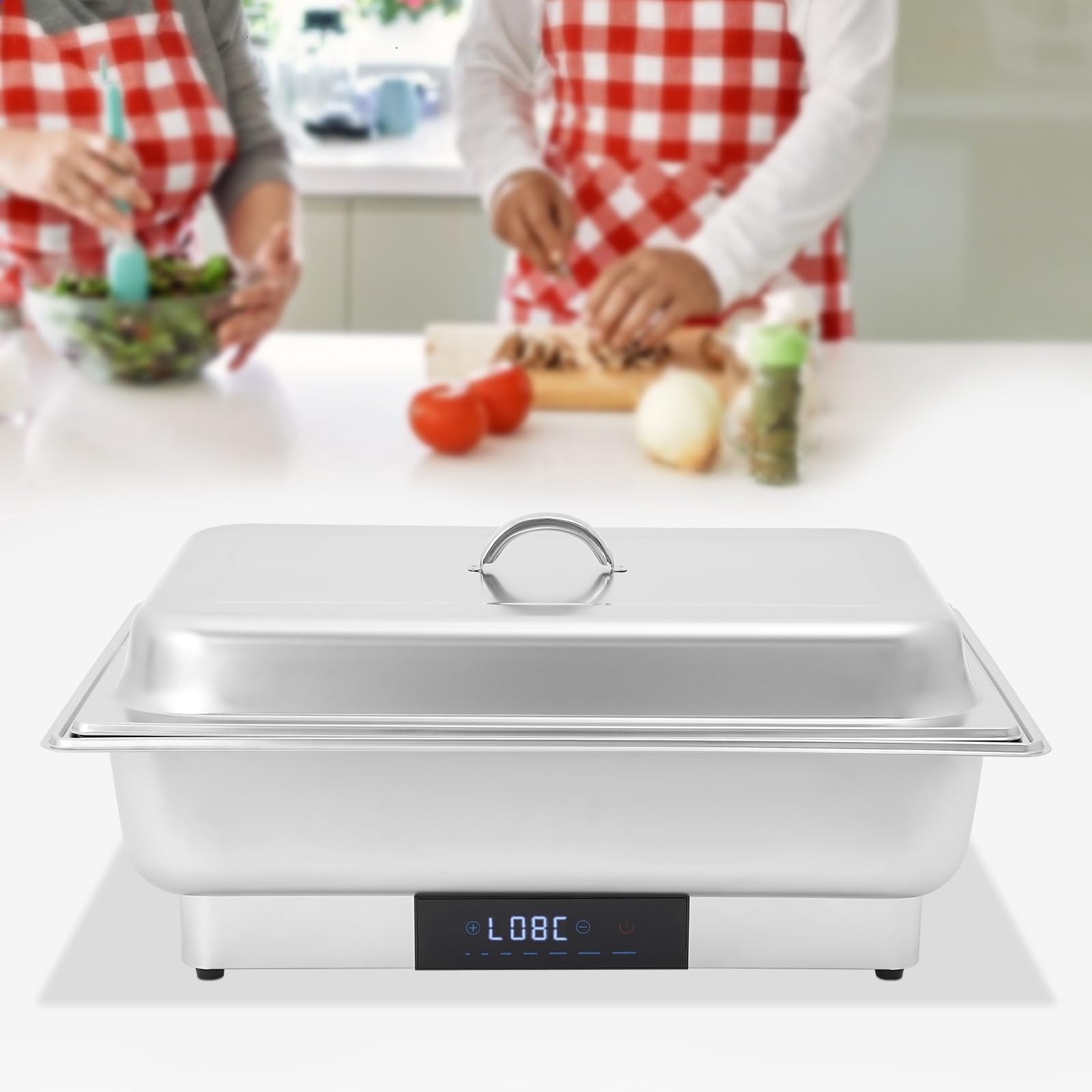 Calentador de buffet eléctrico, calentador de alimentos, buffet Chafing Dish, acero inoxidable, con control de temperatura para catering y buffet, 600 W, 9 l, para platos fríos y calientes