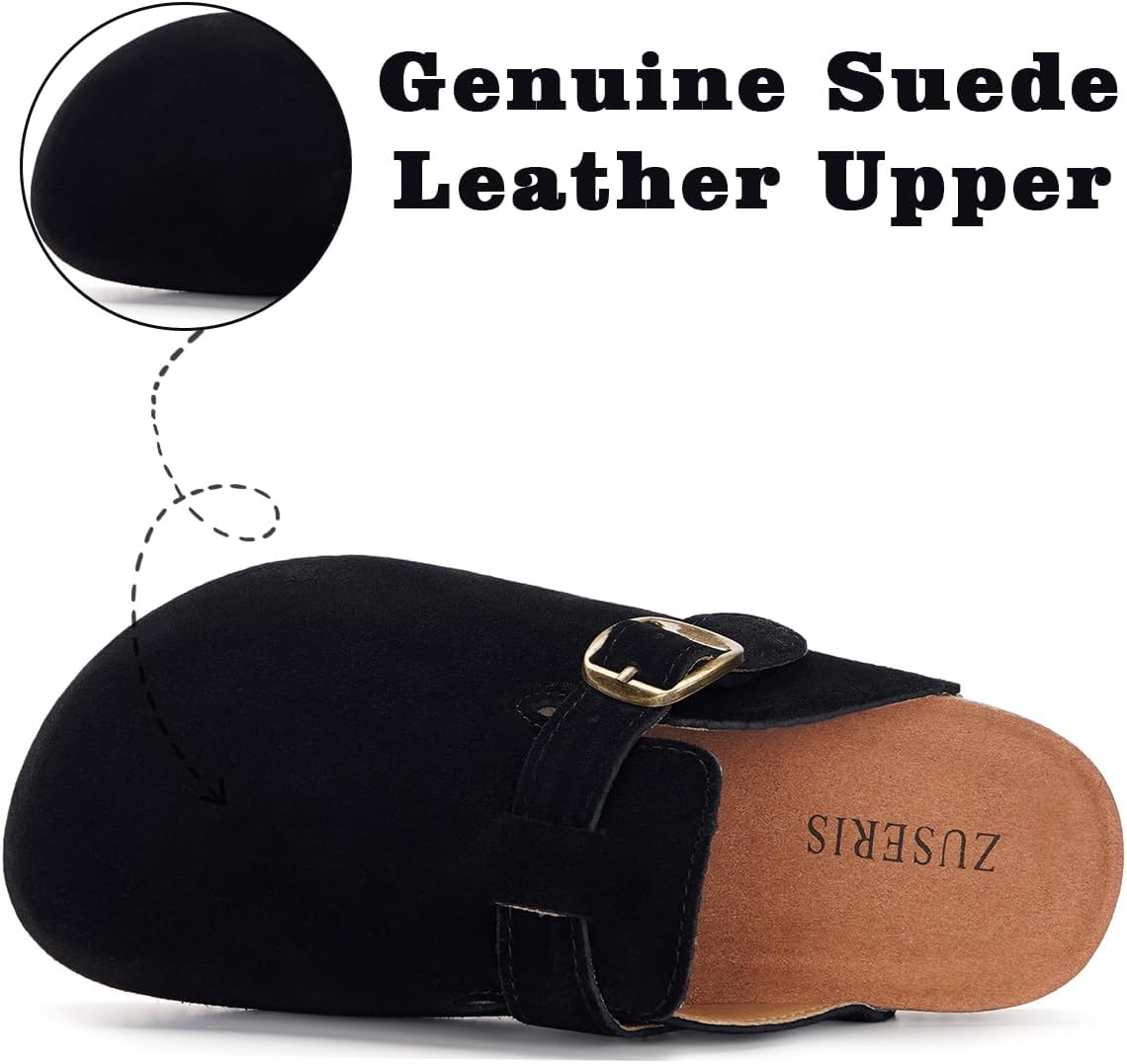 Kids Suede Clogs Boys Girls Cork Footbed Potato Shoes Classic Slip On Leather Mules Children Indoor Outdoor Sandals with Adjustable Buckle - Image 2