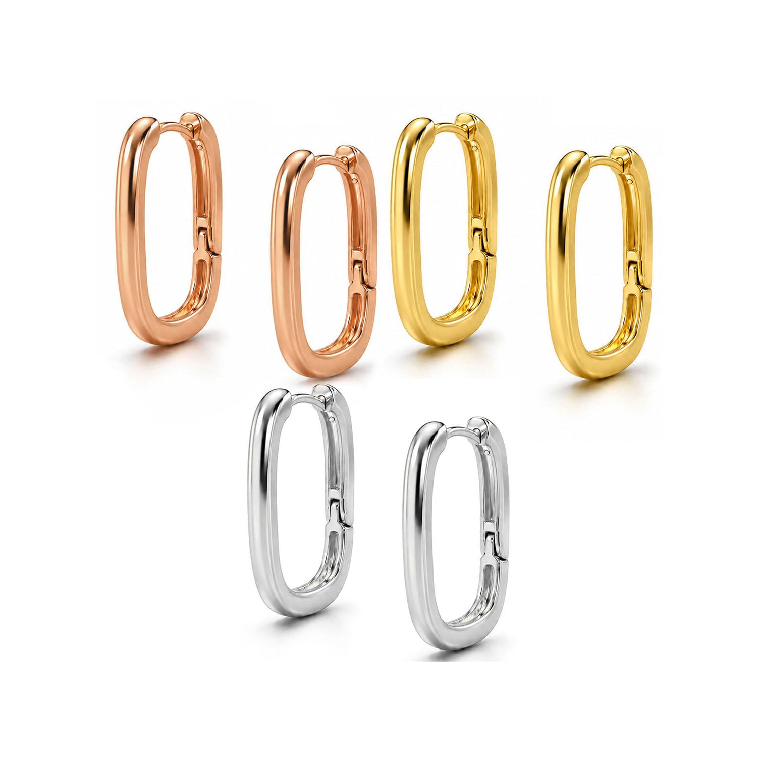 vama FASHIONS 18K Silver Gold & Gold Rose Plated Anti Tarnish Rectangle Geometric Minimalist Sleek Bali Huggie Hoop Earrings Click Top Closure Lightweight Ear Hoops Jewelry Combo Set for Women & Girls-picture-39