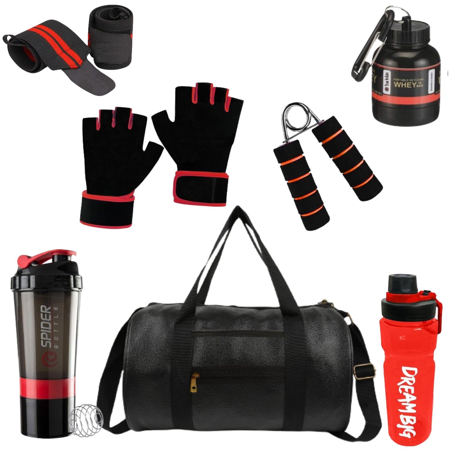 Gym Bag Combo for Men ll Gym Bag Bottle Gym & Fitness Kit (Pack of 7, RED Pack of 7)-image-47