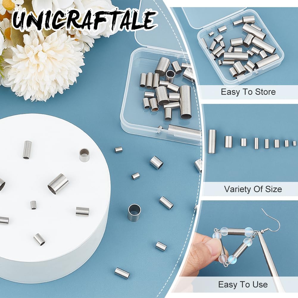 UNICRAFTALE 40 Pcs 8 Sizes 5/7/8/8.5/10/12/25mm Tube Spacer Beads Morse Code Bead Stainless Steel Loose Beads Tube Large Hole Spacer Beads Smooth Surface Beads Finding for DIY - Image 5