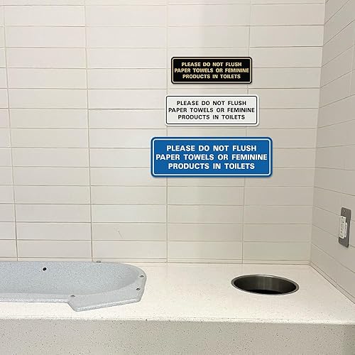 Miniatura 10 de Estándar Please Do Not Flush Toallas de papel o productos femeninos en inodoros PuertaLetrero de pared - Material duradero  Cinta de espuma de doble