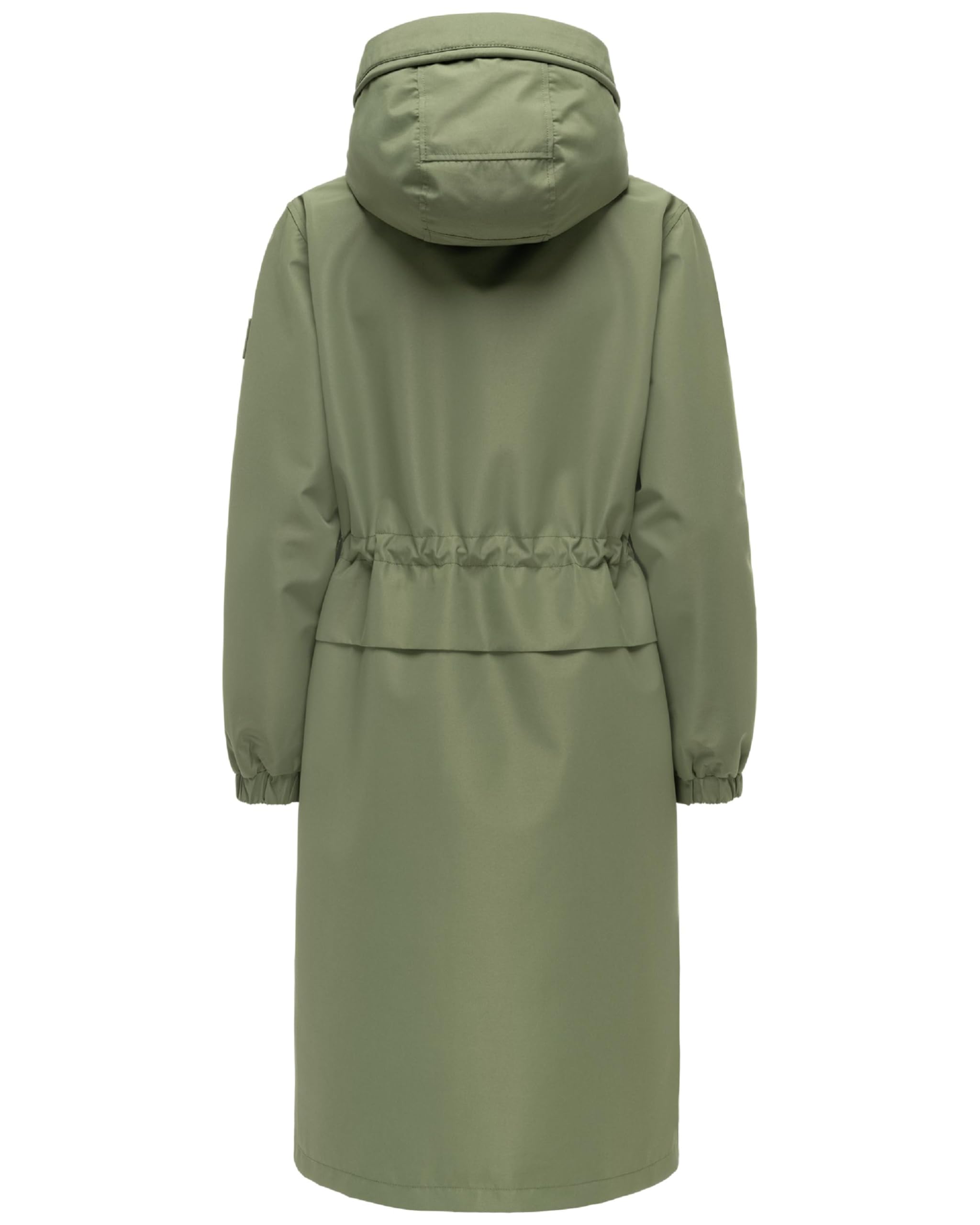 Navahoo Damen extralange wasserdichte Übergangsjacke Mantel oversize Parka mit Taillenzugband und Brusttaschen Kirschwind 14 XS-3XL