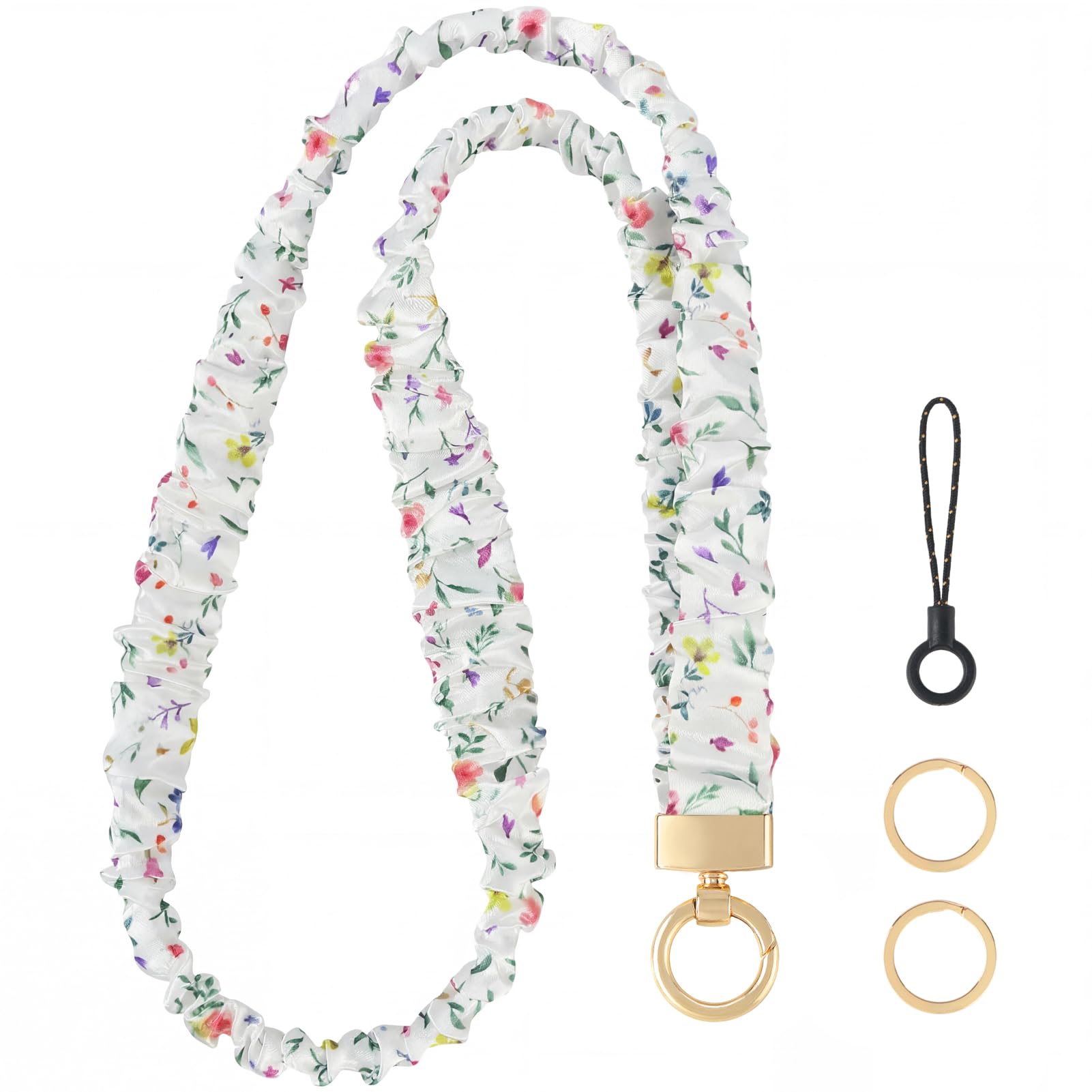 Knagsfa Stretchy Lanyard, Cute Neck Badge Lanyard for Women, Retractable Scrunchie Lanyard for Keys, Wallet, ID Badges, Cell Phone, Colorful Flowers
