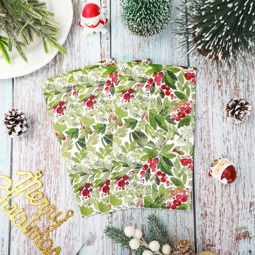 Christmas Guest Napkins Watercolor Mistletoe 3 Ply Disposable Paper Napkins Xmas Winter Berry Dinner Hand Towel Napkins for Party Table Decor, 80Pcs – Image 4