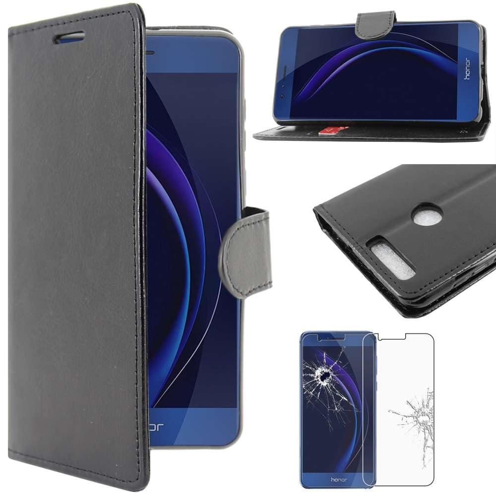 ebestStar - Cover Compatibile con Huawei Y6 2017 Custodia Portafoglio Pelle PU Protezione Libro Flip, Nero + Pellicola Vetro Temperato [Apparecchio: 143.8 x 72 x 8.4mm, 5.0