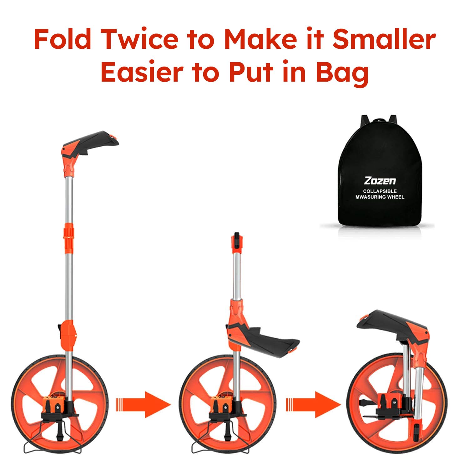 Rueda de medición de distancia con banderas de marcado, rueda de medición industrial plegable en pies y pulgadas con bolsa de transporte