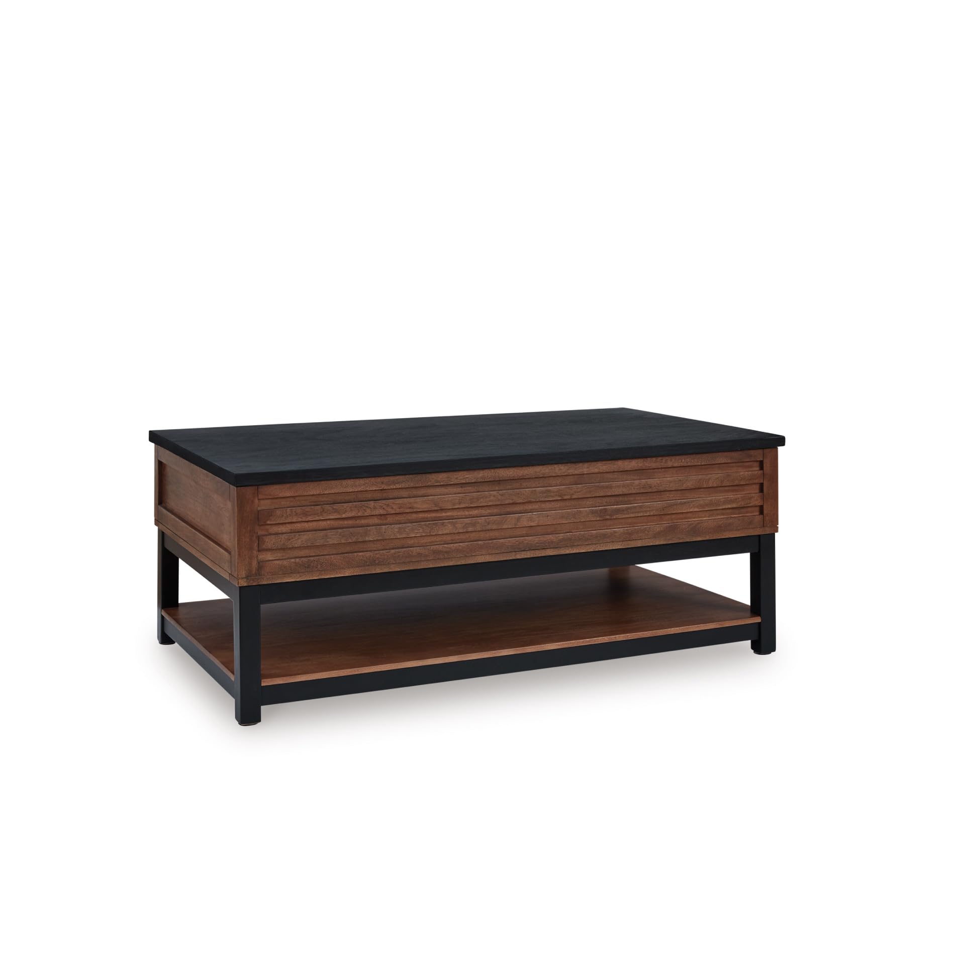 Signature Design by Ashley Kallari Casual Lift Top Coffee Table with 2 Storage Bins, Two-Tone, Mango Wood, 47.75" W x 26.25" D x 19.63" H, Brown/Black