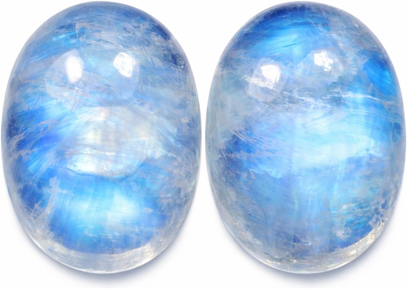 Oval Shape Blue Fire Rainbow Moonstone AAA Quality Natural Calibrated 12x16mm Cabochon Loose Gemstone 2 pcs box.