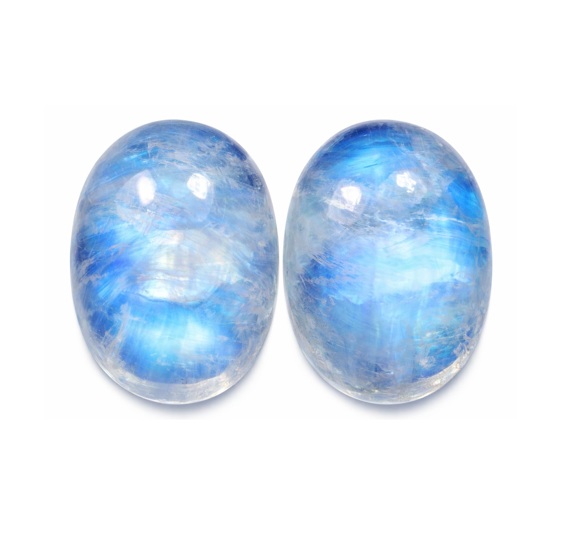 Oval Shape Blue Fire Rainbow Moonstone AAA Quality Natural Calibrated 12x16mm Cabochon Loose Gemstone 2 pcs box.