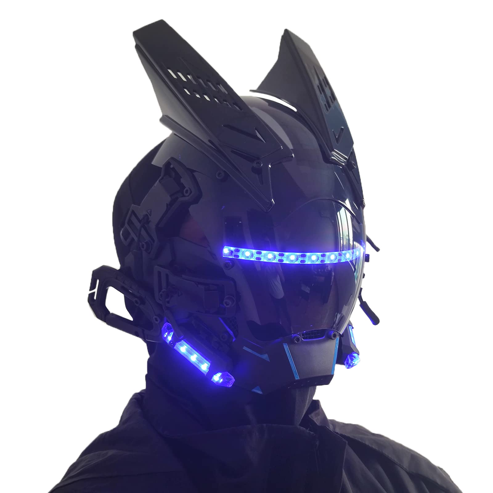 Gothic Punk Mask Helmet,Techwear Mask, Halloween Cosplay Technology Helmet, Futuristic Helmet with LED Ligh