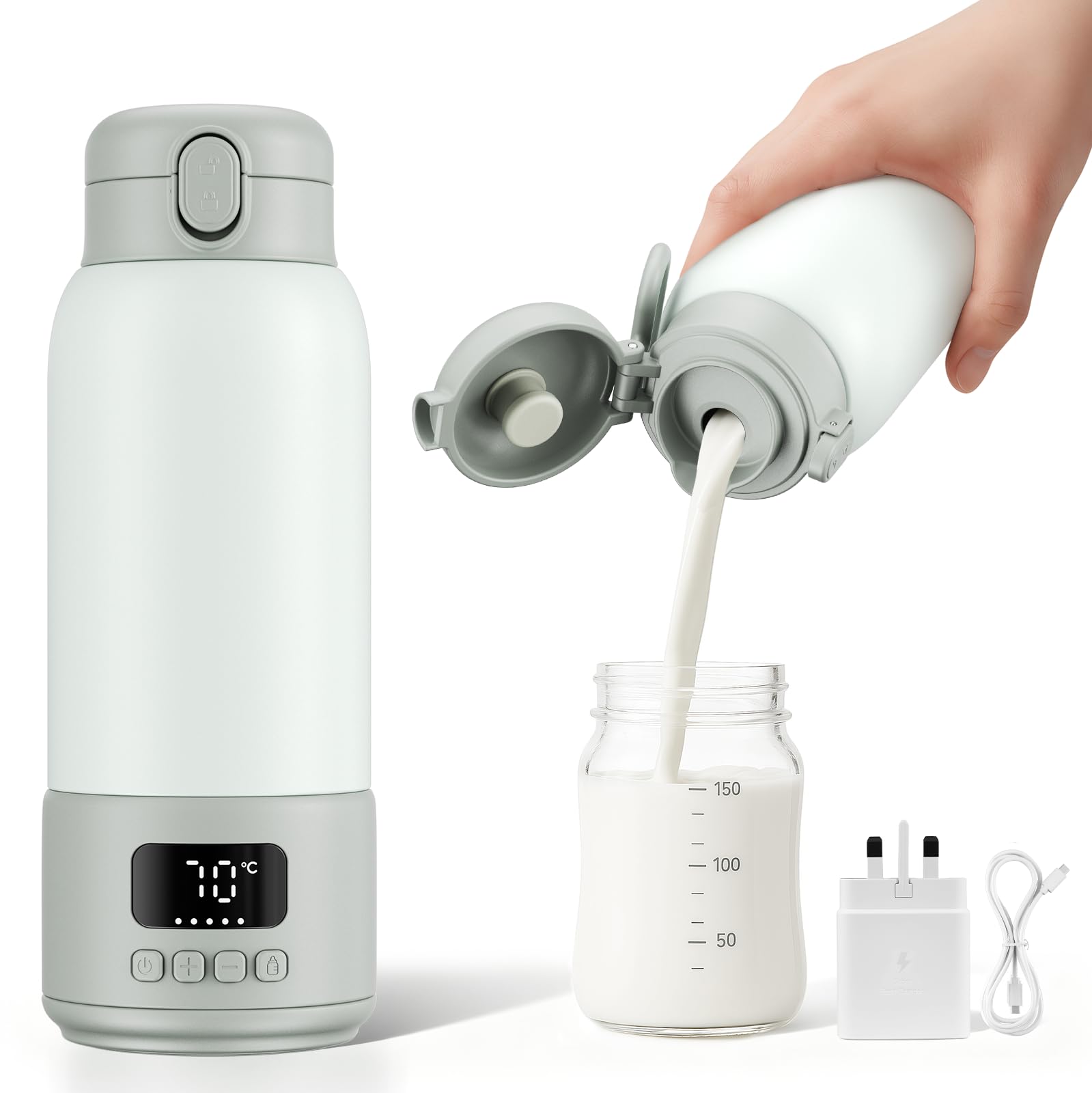 Chauffe-biberon portable en déplacement pour bébé, chauffage rapide du lait maternel et de l'eau, température parfaite pour jusqu'à 500 ml de lait, 24 heures de température constante, chauffage rapide
