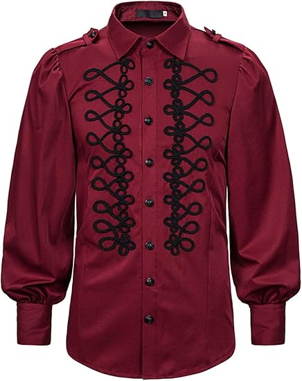 Amazon Whatlees メンズ 長袖 宮廷風 シャツ 中世貴族風 ロングスリーブ シャツ コスチューム レッド Xl シャツ 通販