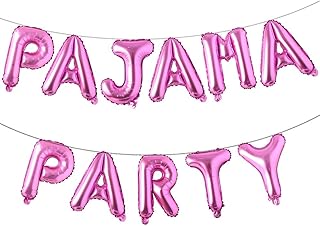 16 inch Pajama Party Balloons Banner Girls Sleepover Birthday Party Decoration Slumber Parites Banner Colorful Balloons Backdrop (PAJAMA PARTY Rose Red)