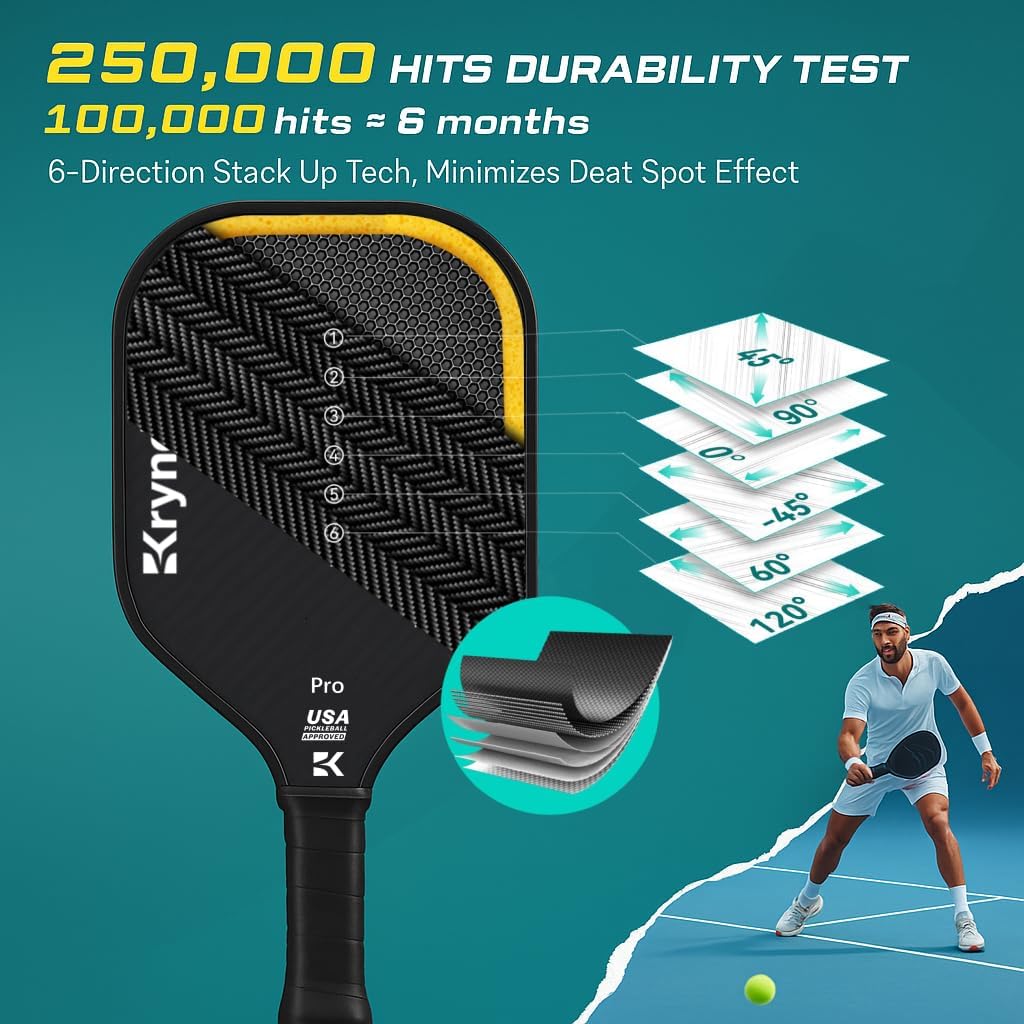 Kryndavox Pickleball Paddle with T700 Raw Carbon Fiber Surface, Pro Pickleball Paddle, USAPA Approved,Large Sweet Spot for More Players Valentines Day Gifts