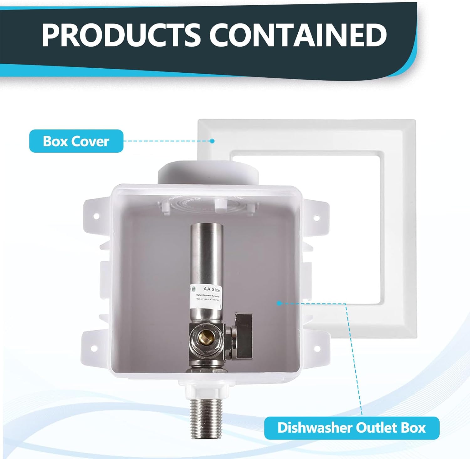 50 Pack Seelink Dishwasher Outlet Box, 1/2 Inch Sweat(MIP) Inlet with Installed 1/4-Turn Stop Angle Valve, Pre-Assembled Outlet Box with Stainless Steel Hammer Arrestor