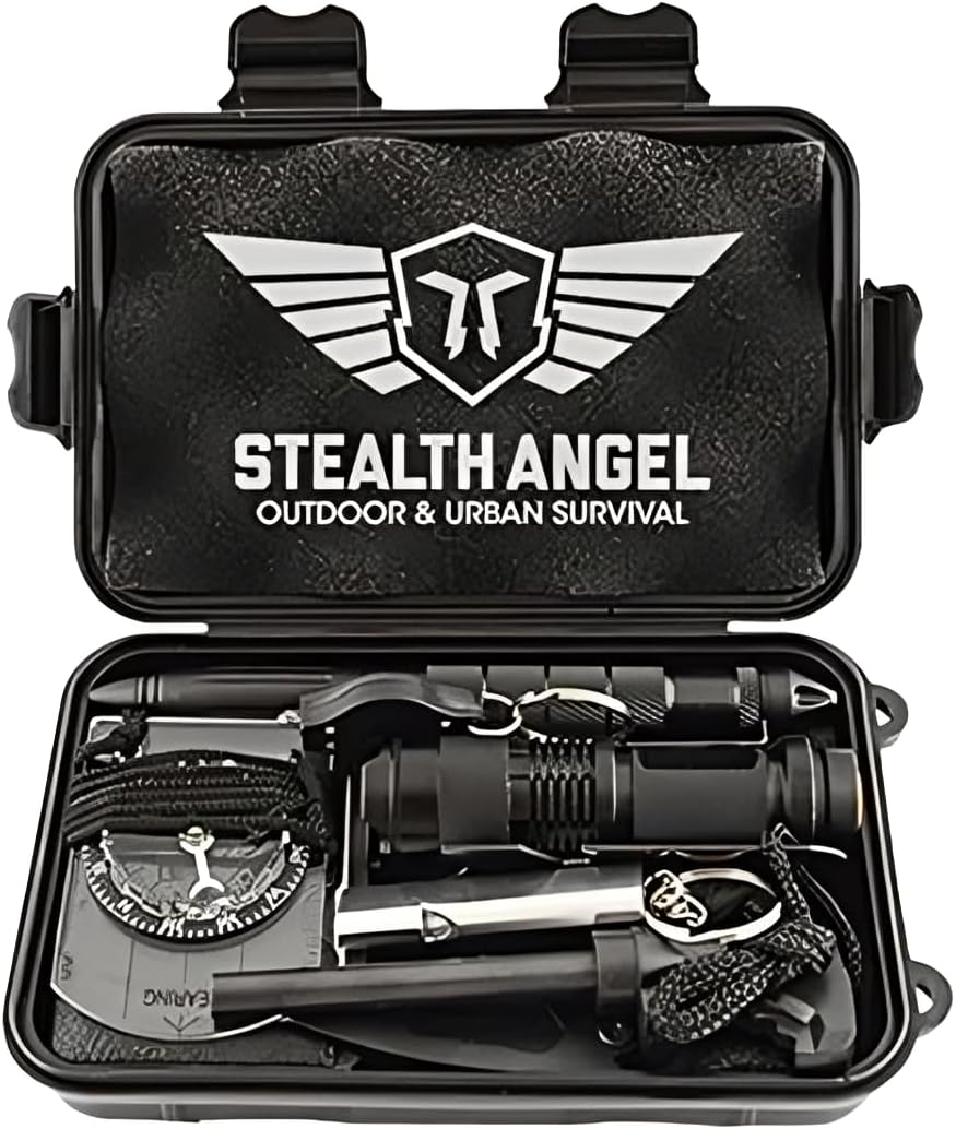 Stealth Angel Survival - Compact 8-in-1 Survival Kit - Multi-Purpose Everyday Carry Outdoor Emergency Tools and Gear