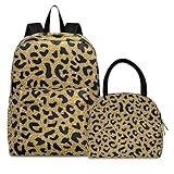 ISAOA Kinder-Rucksack-Set mit goldfarbenem Tierdruck, goldener Glitzer, goldener Leopardenmuster,...