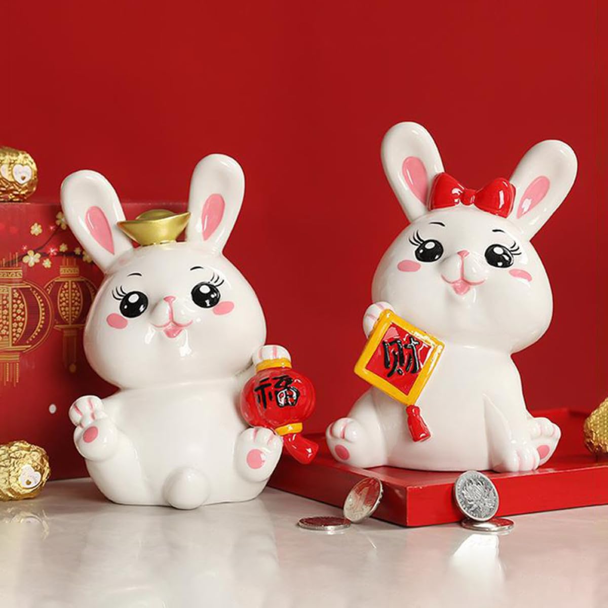 Homoyoyo Tirelire pour Ranger des Pièces et Décorer Chambre ou Bureau en Céramique de Lapin Blanc Adorable Style Simple et Créatif pour Garçon et Filles