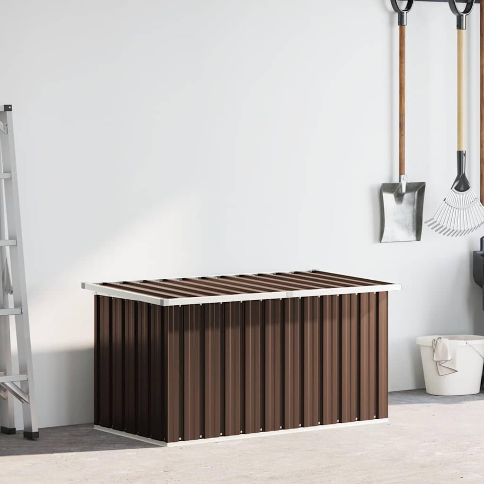 Caja de jardín, caja de cojines, caja de almacenamiento, muebles de jardín, caja de herramientas, caja de balcón, para jardín, terraza, marrón, 129 x 67 x 65 cm