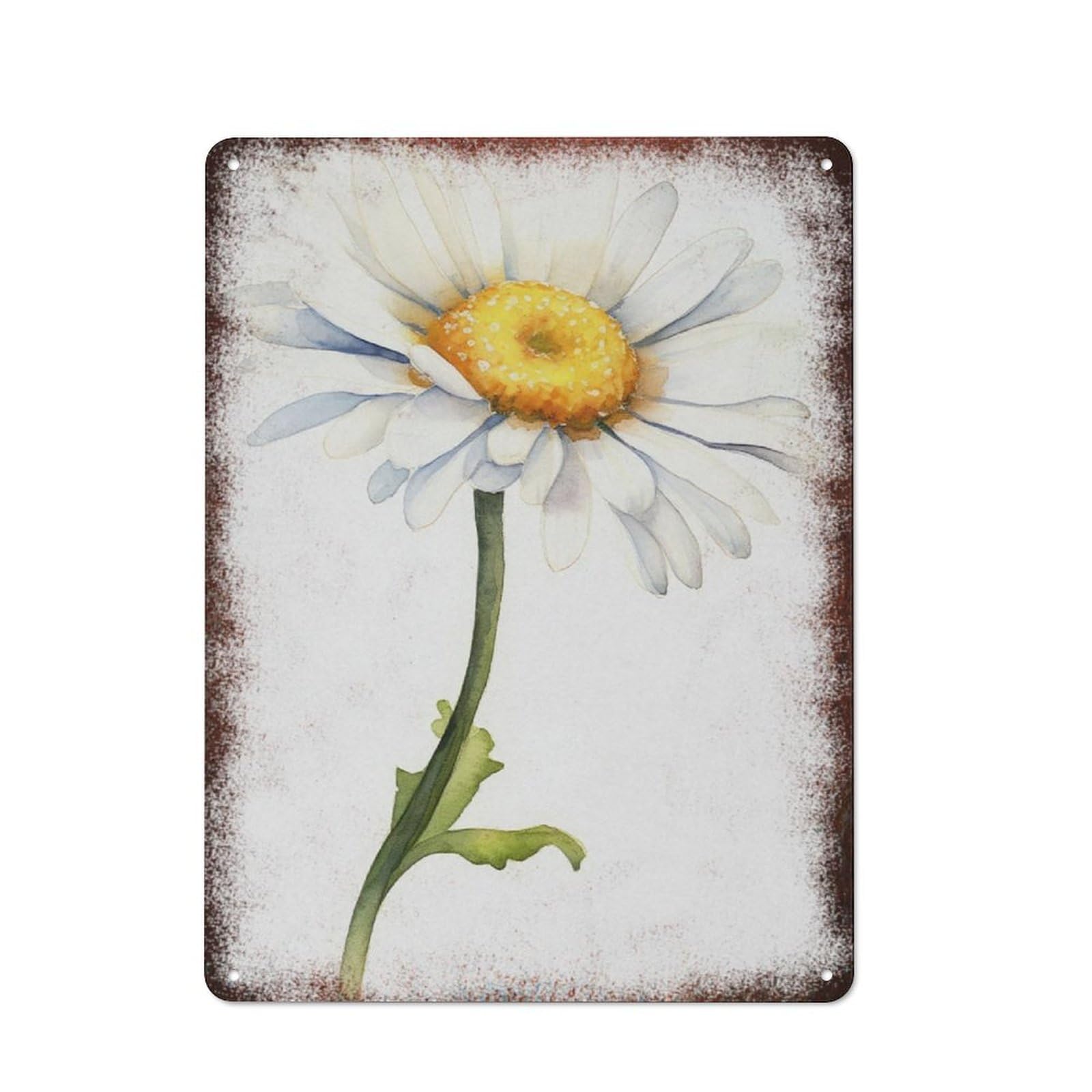 peiyeety Metal Tin Sign Daisy Flower Minimalist Watercolor Pattern Vintage Rustic Wall Art Kitchen Bathroom Bedroom Living Room Cafe Farmhouse Office Garage Home Bar Laundry Room Porch Patio 6x8 Inch