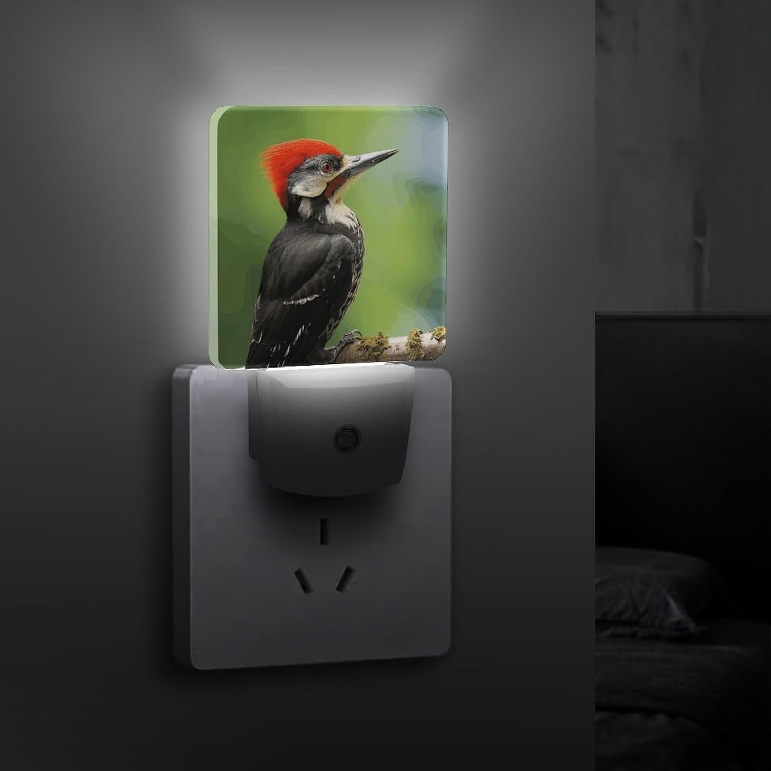 Cute Pileated Woodpecker Night Light Plug-in Wall Smart LED Nightlights with Soft Glow for Bedroom, Bathroom, Hallway Dusk to Dawn Sensor Energy Efficient Wall Outlet Lamp for Home Safety image 4