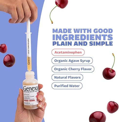 Miniatura 6 de Genexa Acetaminofeno limpio para bebés  Ingredientes preferidos por pediatras  Alivio del dolor y reductor de fiebre para bebés  Sin tintes, 0%
