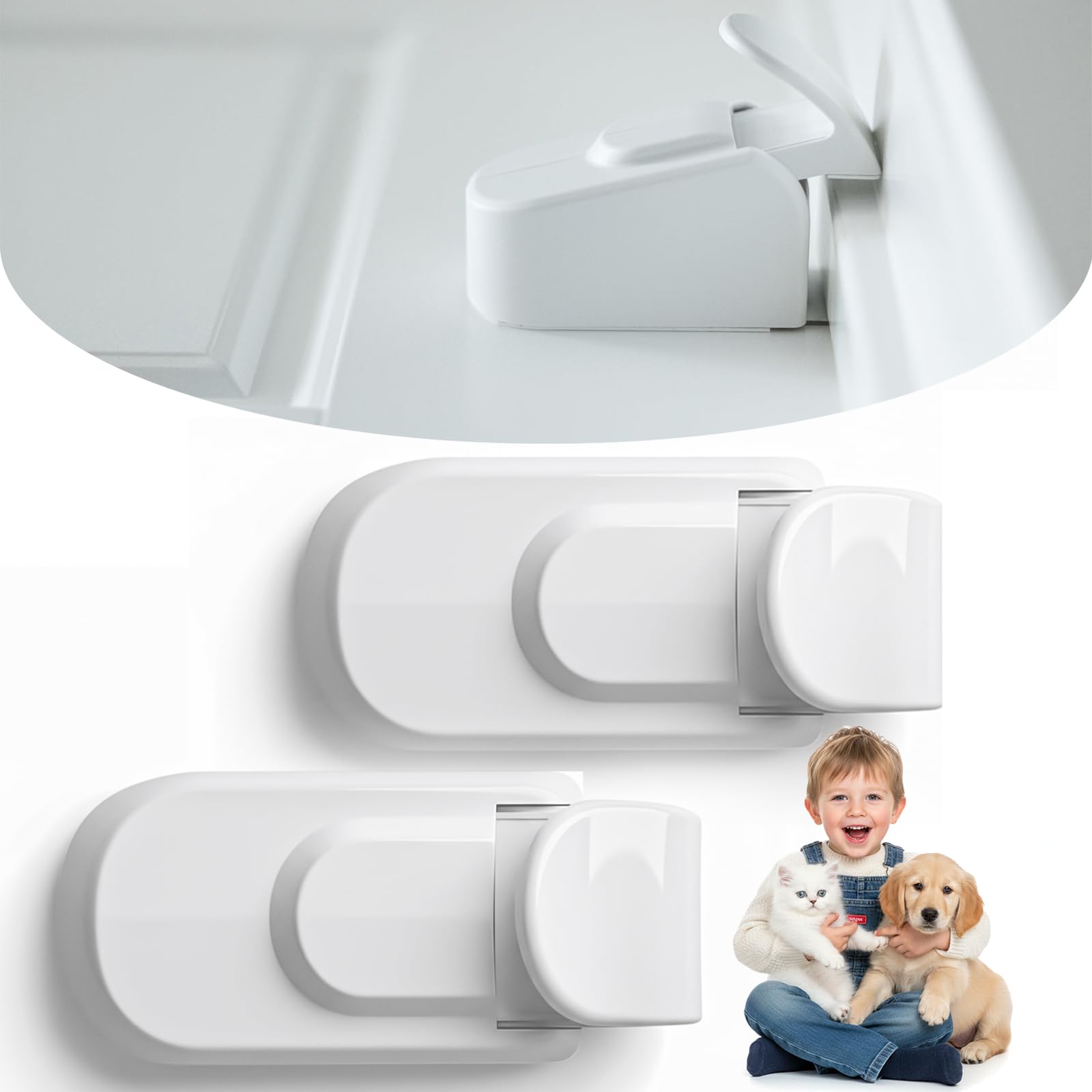 Cerradura de puerta a presión para niños, se bloquea automáticamente al cerrar, compatible con operación bidireccional, sin taladrar, cerraduras a prueba de niños y mascotas que no pueden alcanzar ni