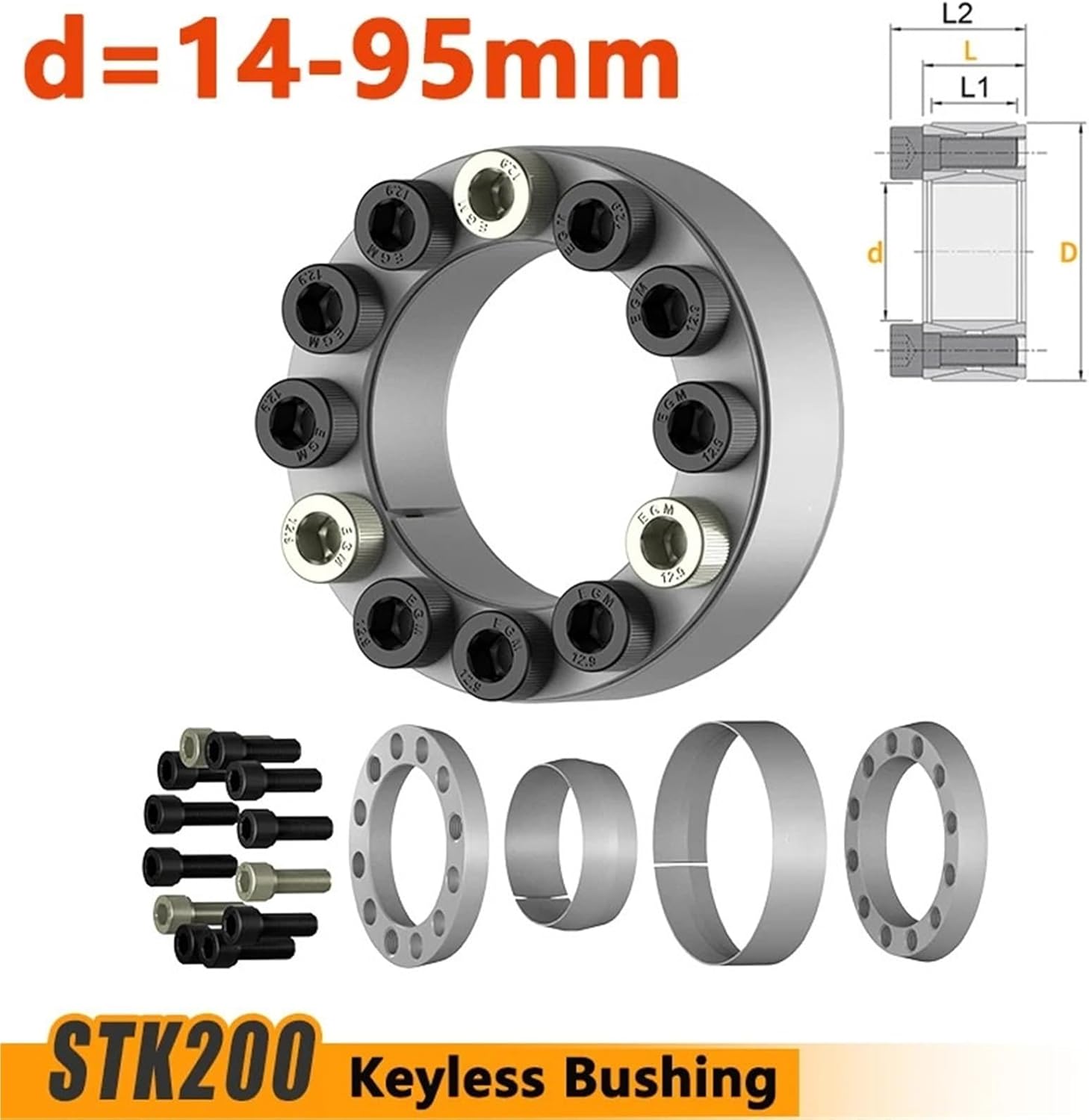 STK200 Keyless Bushing Expansion Sleeve Coupling Device for Tension Shaft Locking - ID 14-95mm, Durable 45# Steel Construction(STK200-32x60x20mm)