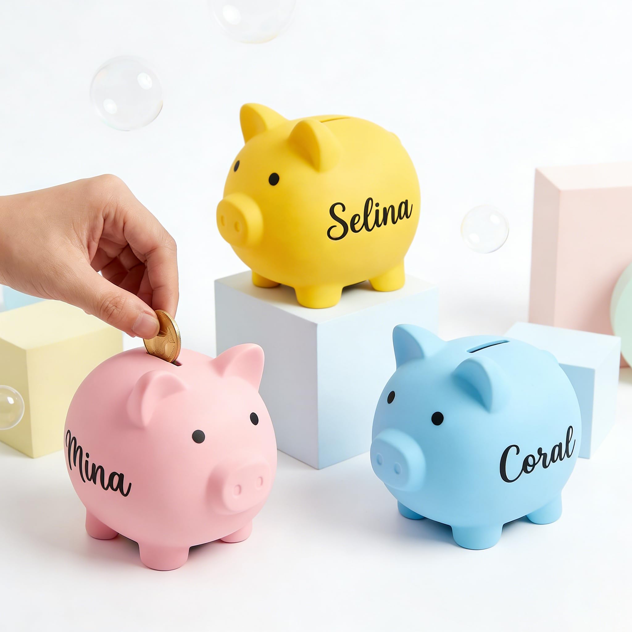 Personalised Piggy Bank for Kids, Custom Unbreakable Money Saving Box with Name, First Coin Money Bank for Boys Girls, Home Decoration Lovely Birthday Back to School Gifts For Toddler Adult (Piggy)