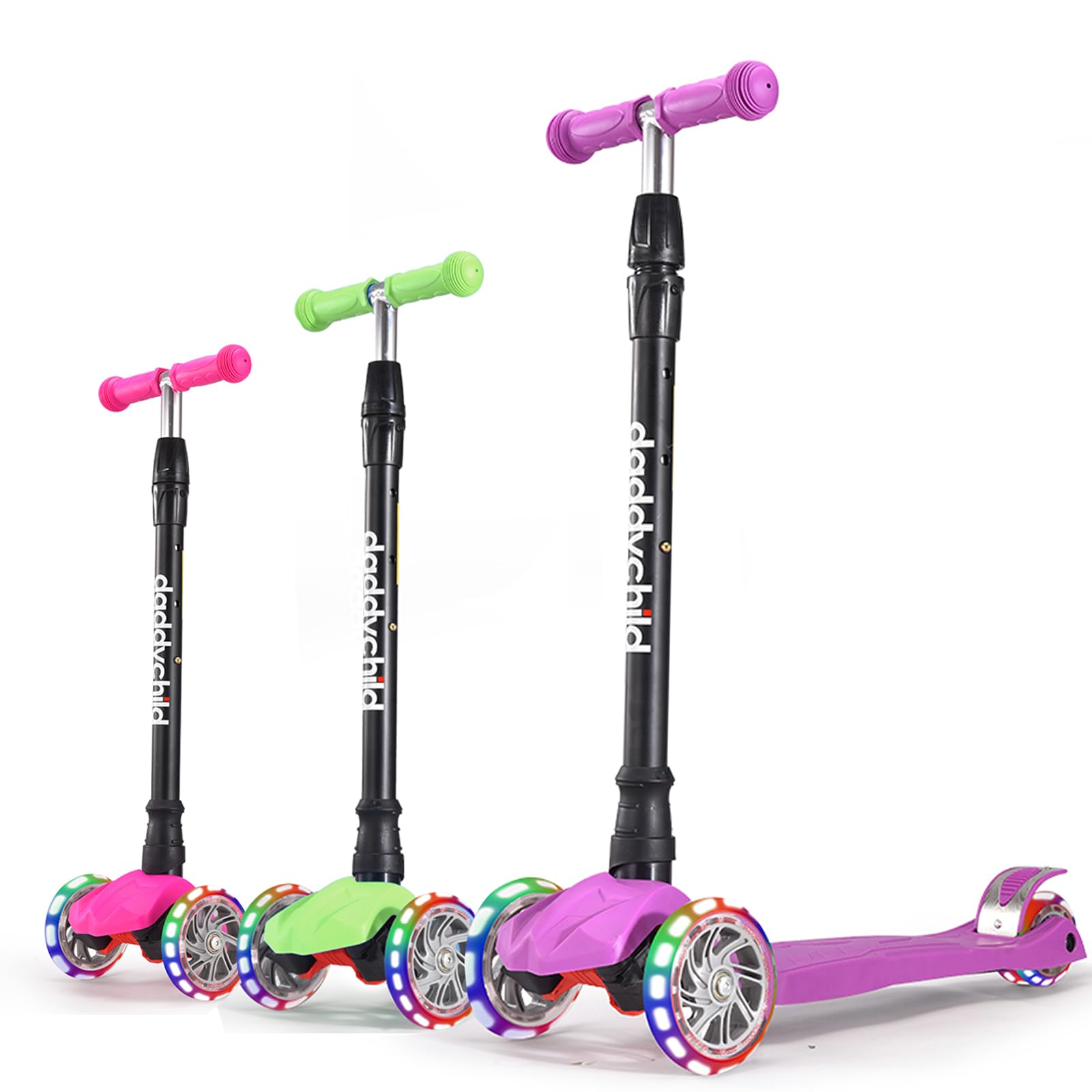 Kids Kick Scooter, 3 Wheeled Scooter for Kids, Child/Toddlers Toy, Adjustable Height, Anti-Slip Deck, Flashing Wheel Lights, for Boys/Girls 3-12 Year Old