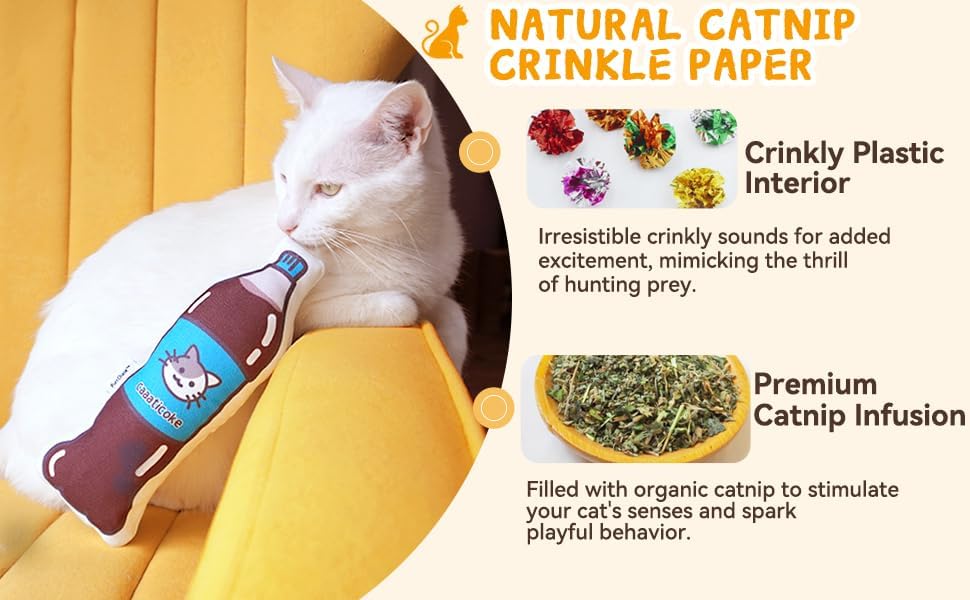 Miniatura 5 de Juguete de hierba gatera de gran tamaño  100% original  duradero y fácil de limpiar  arrugado y blando  Regalo para gatos  Cola Coke tamaño de gatos