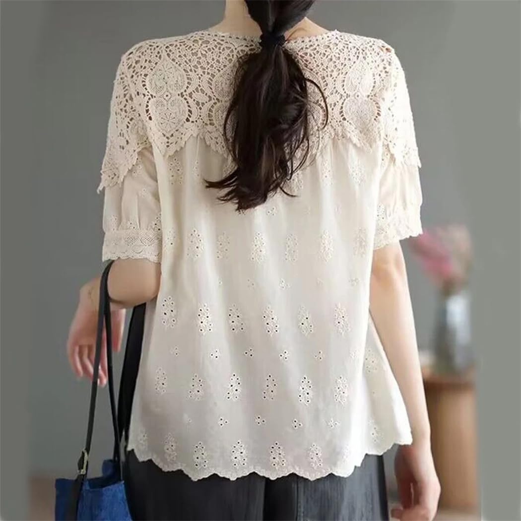 Top da donna in pizzo con cuciture scava fuori manica corta girocollo estate stile coreano sciolto Casua Top