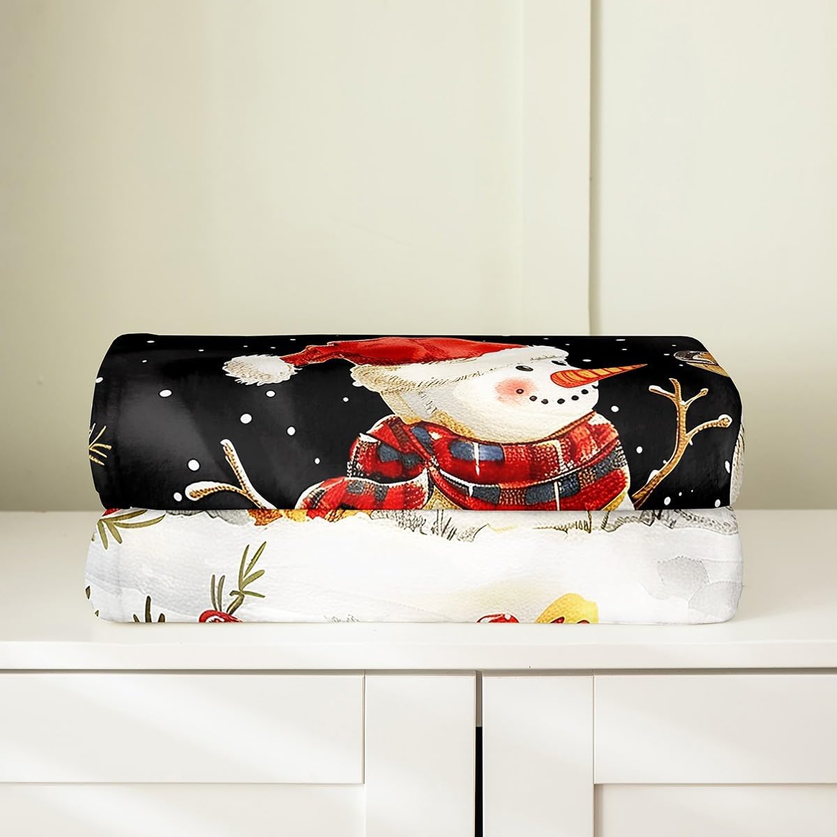 Happy New Year Throw Blanket Twin 60x80 Cartoon Winter Snowman Cute Deer Flannel Blanket for Kids Teens Adults White Snow Merry Christmas Rustic Style Bed Blanket for Office Chairs