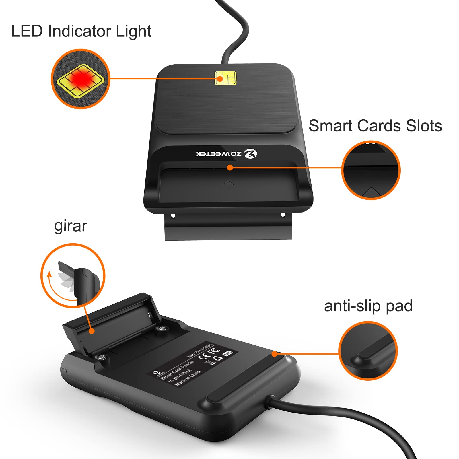 ZOWEETEK Lector dnie electronico,Lector dnie,Compatible con Todas Las Tarjetas de DNI