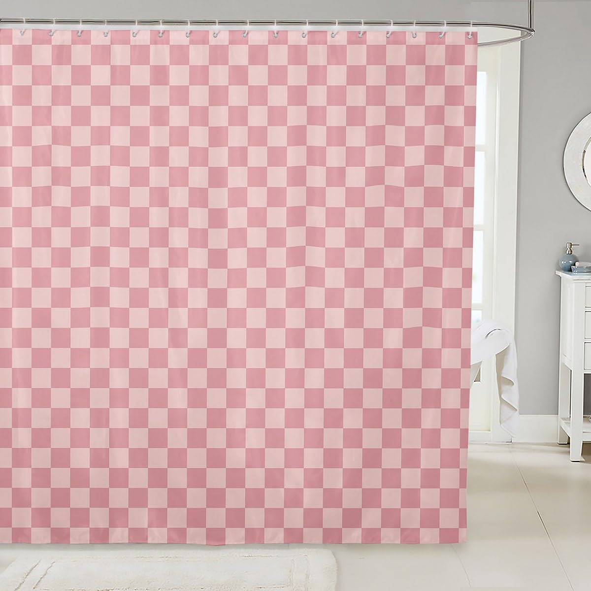 jejeloiu Checkerboard Grid Shower Curtain for Bathroom Decor 72" L x 72" W Kids Classic Plaid Bath Curtain for Boys Girls Blue Light Blue Bathroom Accessories,Polyester