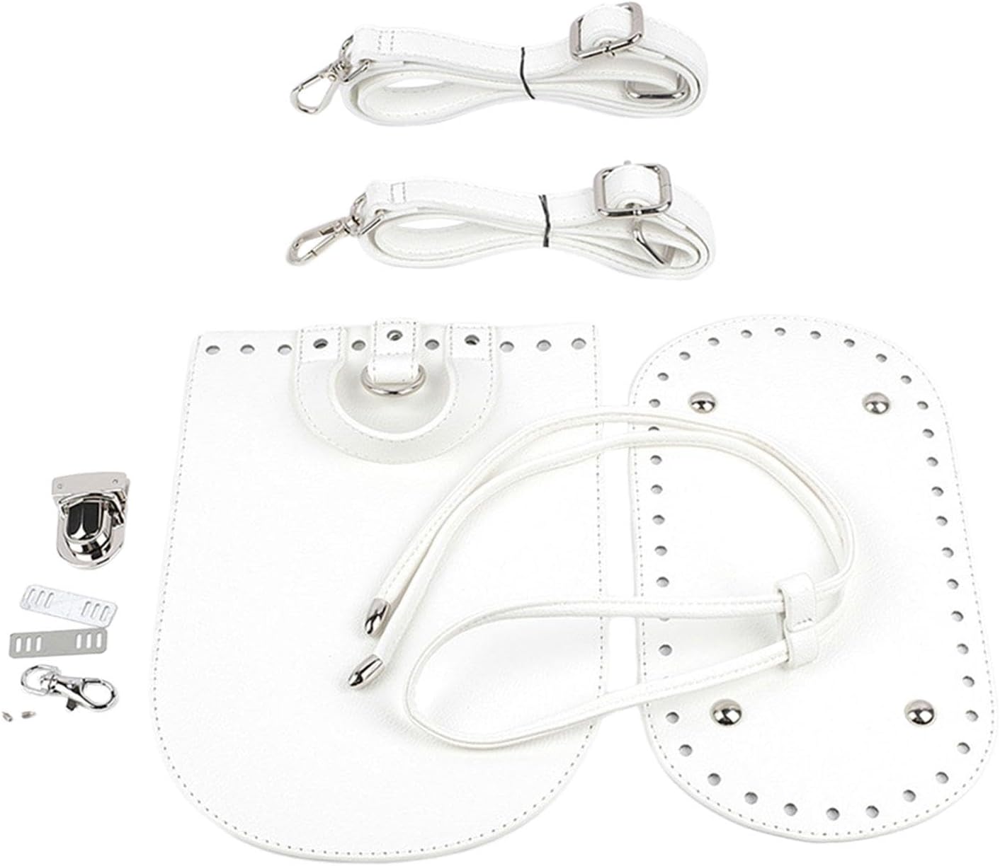 Vaveren 7Pcs PU Leather Backpack Making Kits Knitting Set Woven Bag Set Bag Bottom Craft Bag DIY PU Leather Bag for DIY Backbag Purse, White