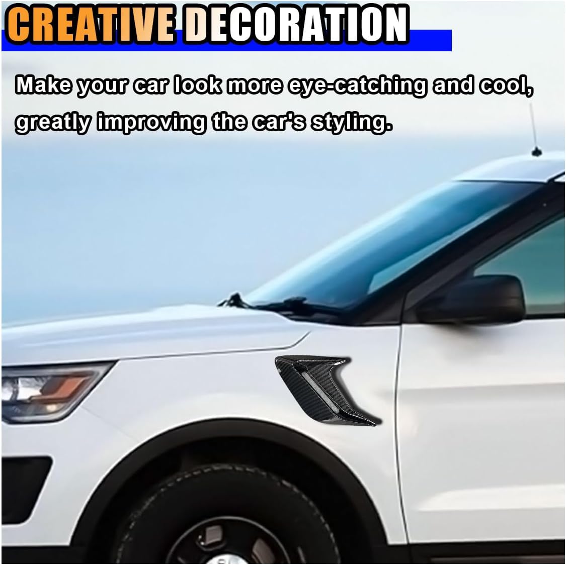 2PCS Car Hood Ventilation Trim Cover, Air Flow Intake Scoop Hood Cover, Shark Gill Bonnet Vent Trim, Automotive Exterior Decorative Accessories for Car SUV Truck (Carbon Fiber)