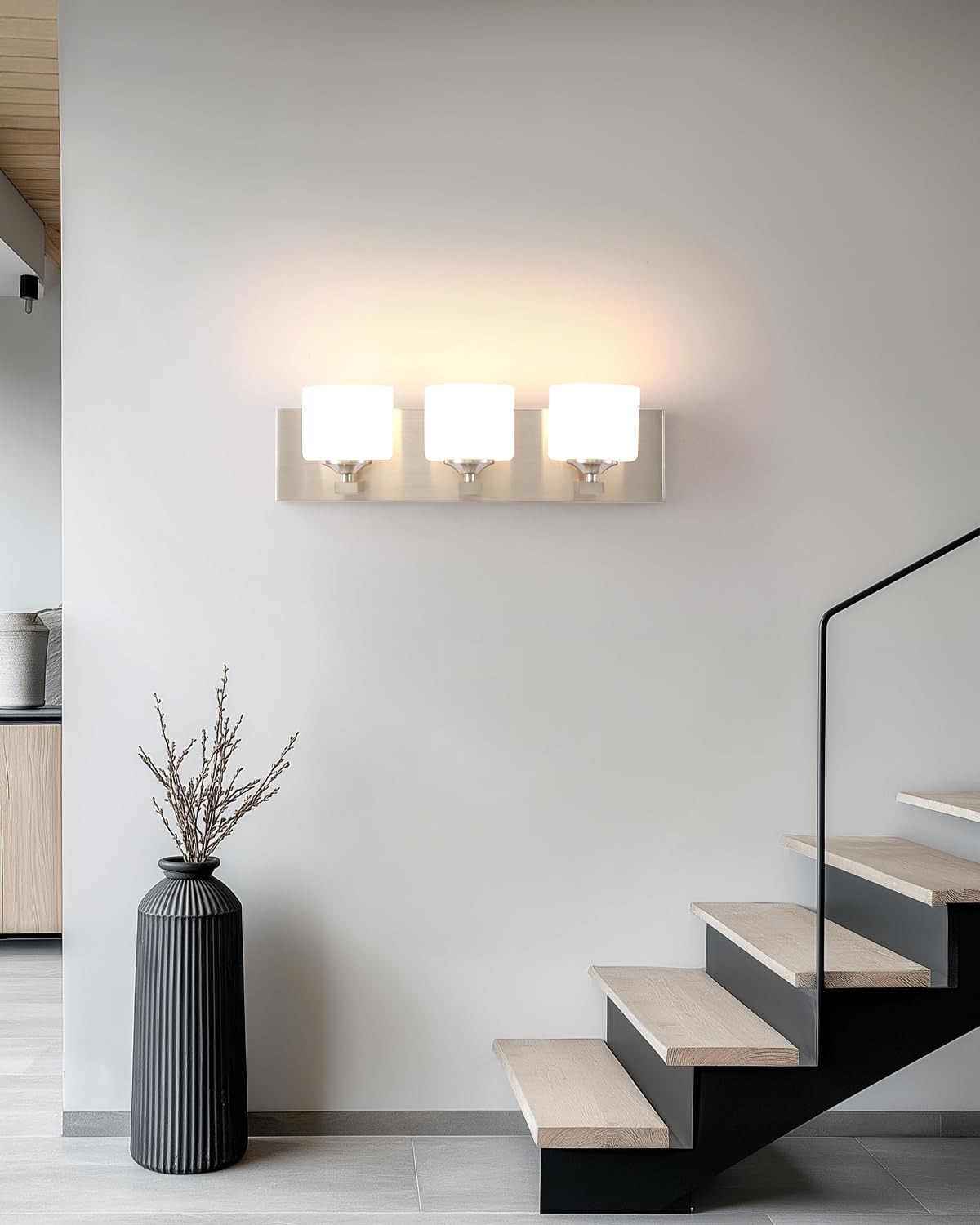 LumiZhen Modern 3-Light Vanity Light, Brushed Nickel Bathroom Light Fixture with Frosted White Glass Shades, Wall Sconce Lighting for Bathroom Mirror, Vanity, Bedroom, Living Room Hallway