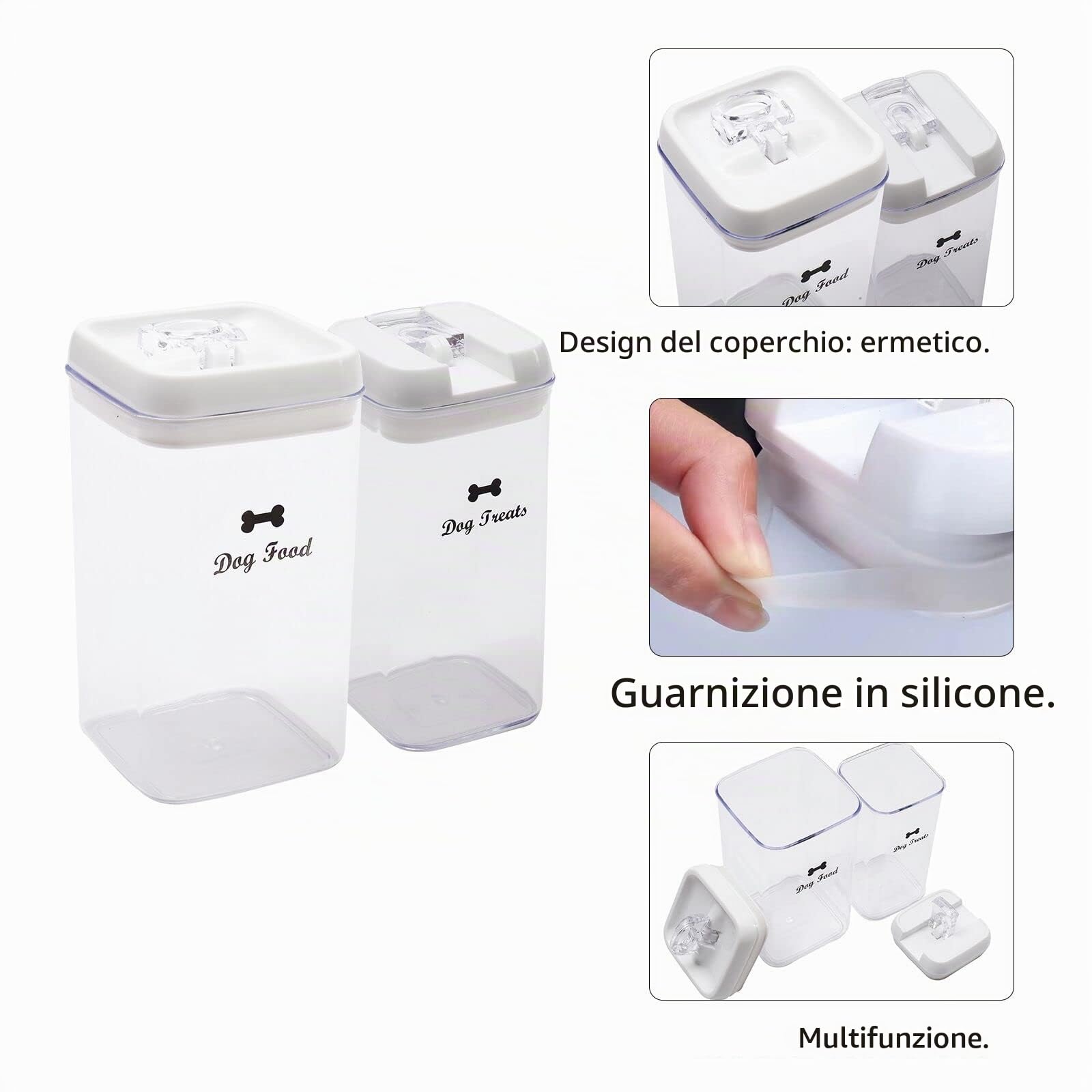 Geyecete-Set di Contenitori (2 pz) per Crocchette Cibo e Trattare per Cani, capacità 4.5 kg, Plastica Trasparente Sigillato ad aria Contenitore per Alimenti per Animali Domestici