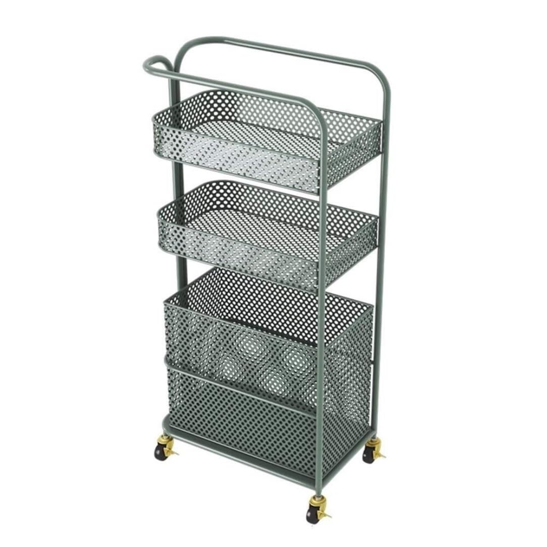 Carrito rodante de metal de 3 niveles, almacenamiento de alambre de malla multifuncional para lavandería, cocina y utilidad (verde), solución portátil que ahorra espacio