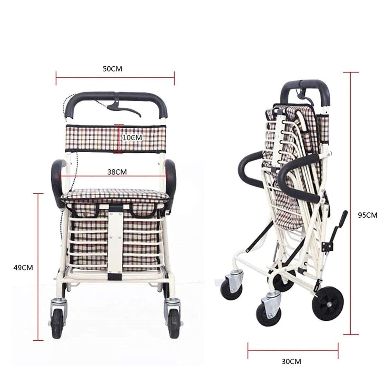 Rollator De 4 Ruedas, Carrito Compra Andador con Asiento Y Frenos Carrito Andador Ancianos Ligero Plegable White