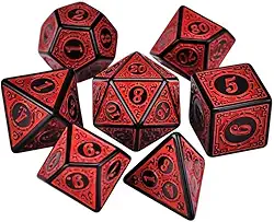 Kit 7 Dados Rpg Runas Pretas c/n° Vermelho D4 D6 D8 D10 D10% D12 D20