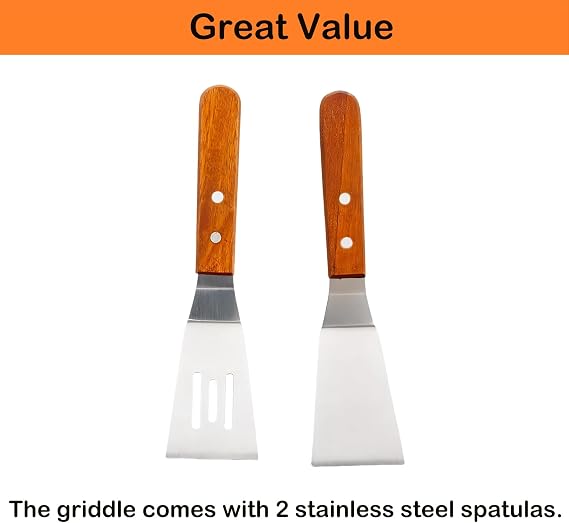 DEWOSEN Universal Stainless Steel Griddle Flat Top Plate Grill-Top Griddle Pan with Even Heating Cross Bracing for BBQ Charcoal/Gas Grills, Camping, Tailgating, and Parties (17*13)
